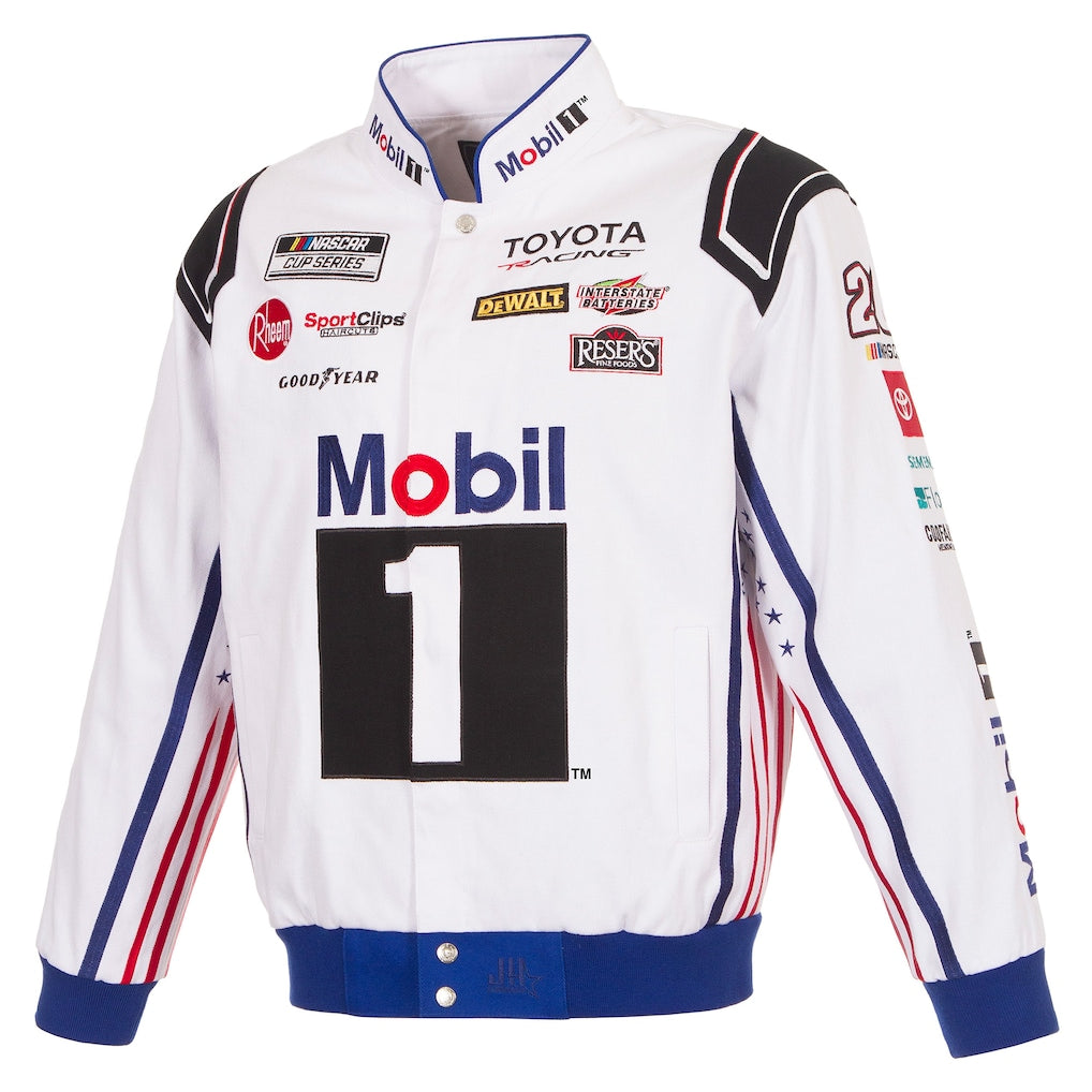 Men's Christopher Bell White 2026 Mobil 1 Full-Snap Twill Racing Jacket
