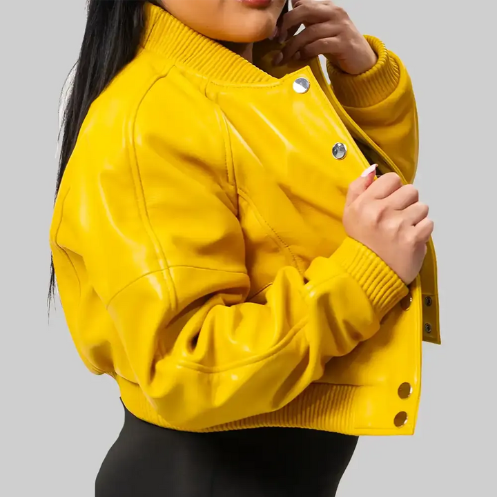 Gina Women’s Yellow Leather Varsity Jacket