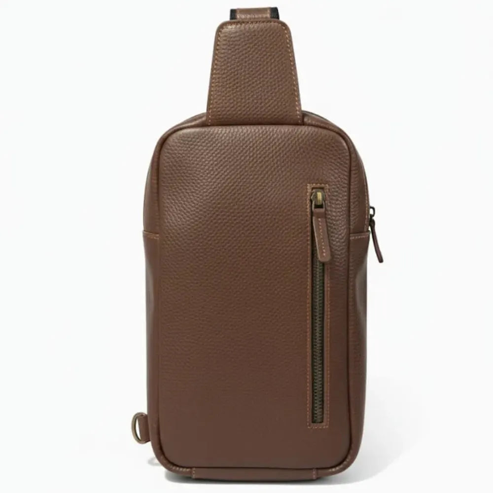 Brown Full-Grain Leather Sling Crossbody Bag