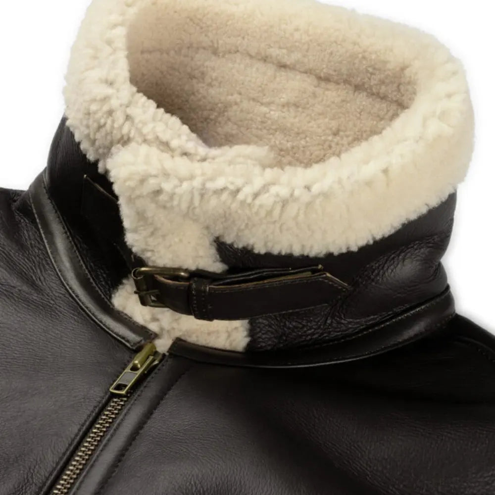 Men’s Shearling Jacket  Dark Brown Lambskin & White Wool Winter Jacket