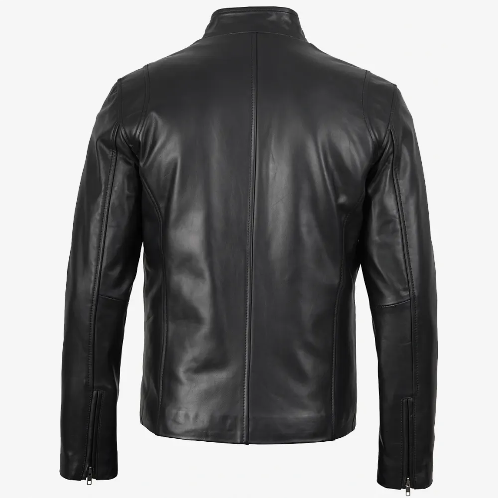 Men Black Cafe Racer Leather Jacket