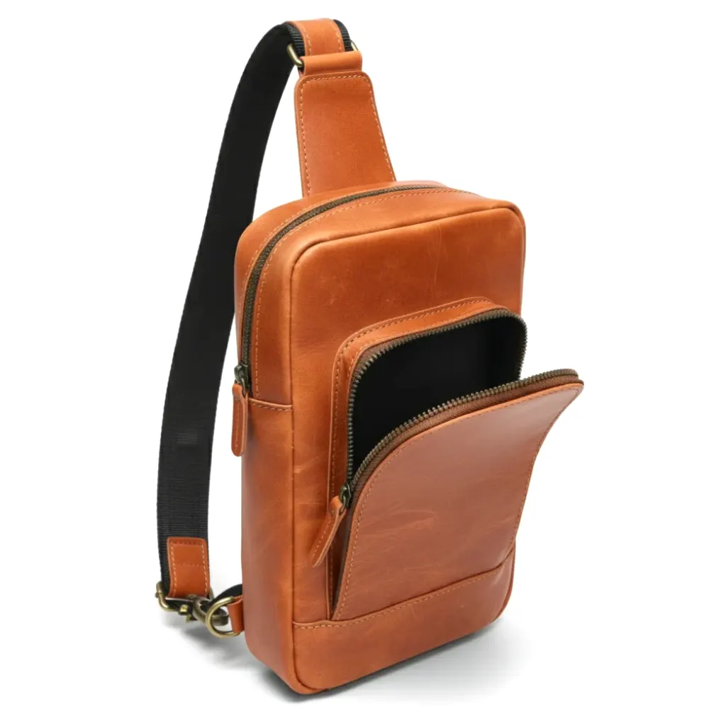 Chestnut Leather Sling Bag – Compact Full-Grain Crossbody
