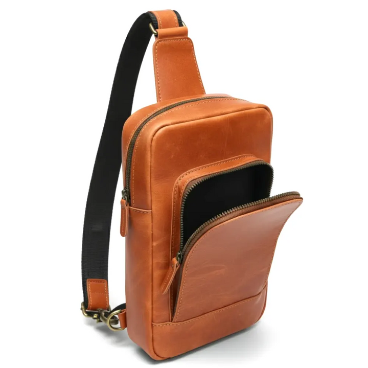 Chestnut Leather Sling Bag – Compact Full-Grain Crossbody