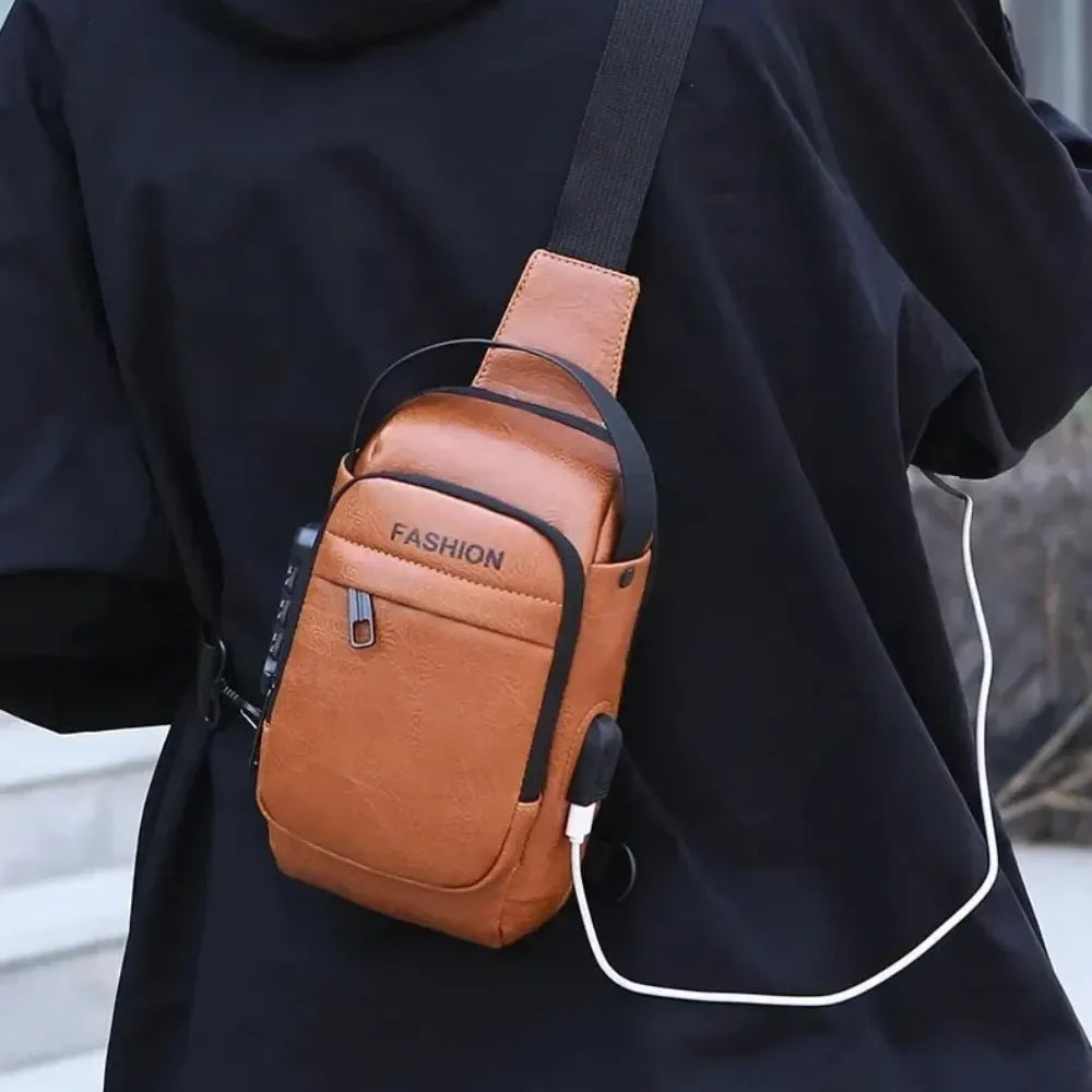 Men's Leather Chest Sling Bag Messenger Crossbody Shoulder Bag