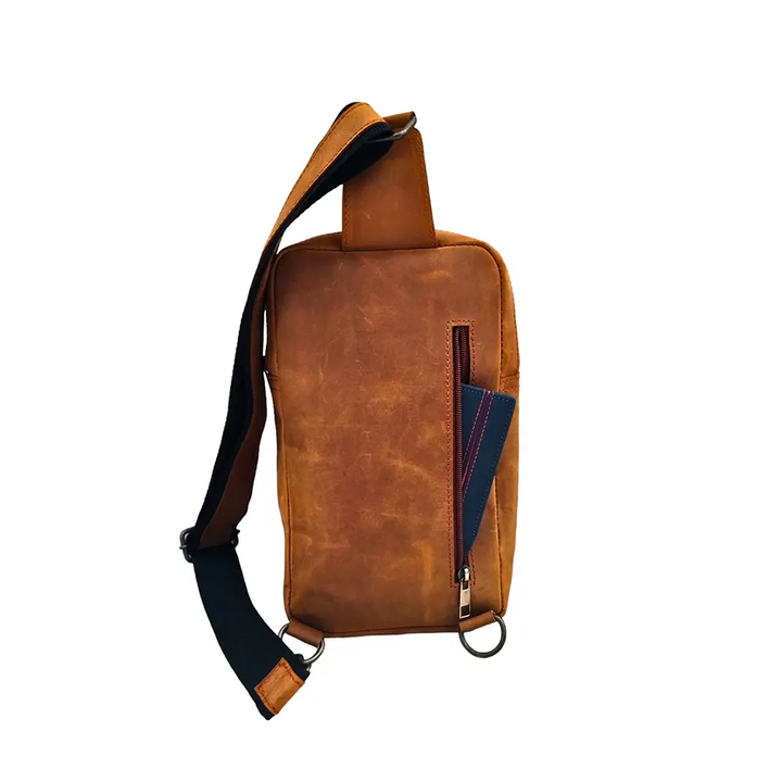 Mustard Crazy Horse Leather Sling Crossbody Bag