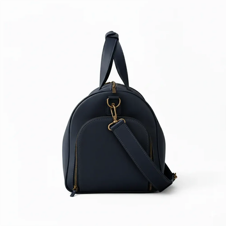 Navy Leather Duffel Bag Premium Travel & Gym Holdall with Shoe Compartment