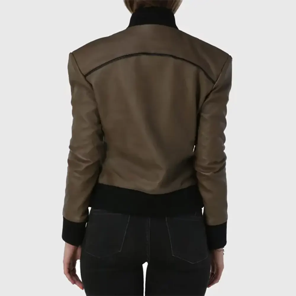 Betty Womens Brown Bomber Leather Jacket