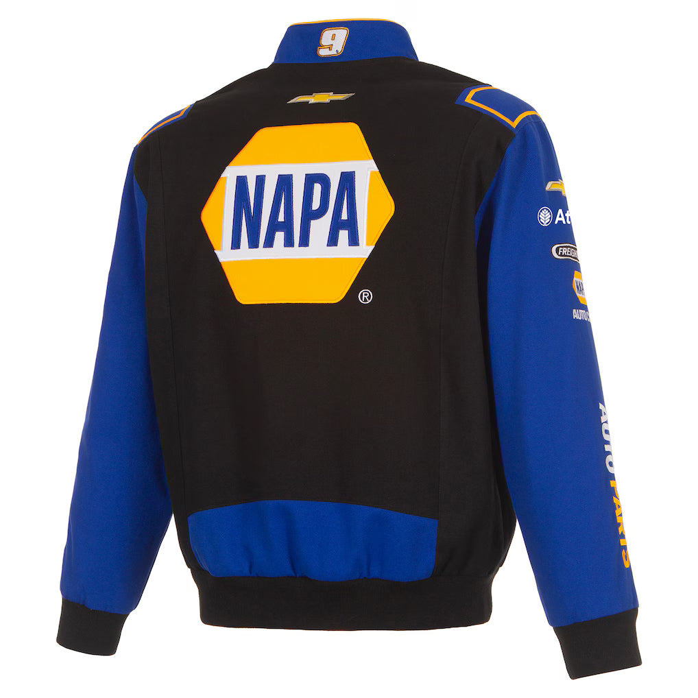 Men's Chase Elliott Black/Royal 2026 NAPA Full-Snap Twill Racing Jacket