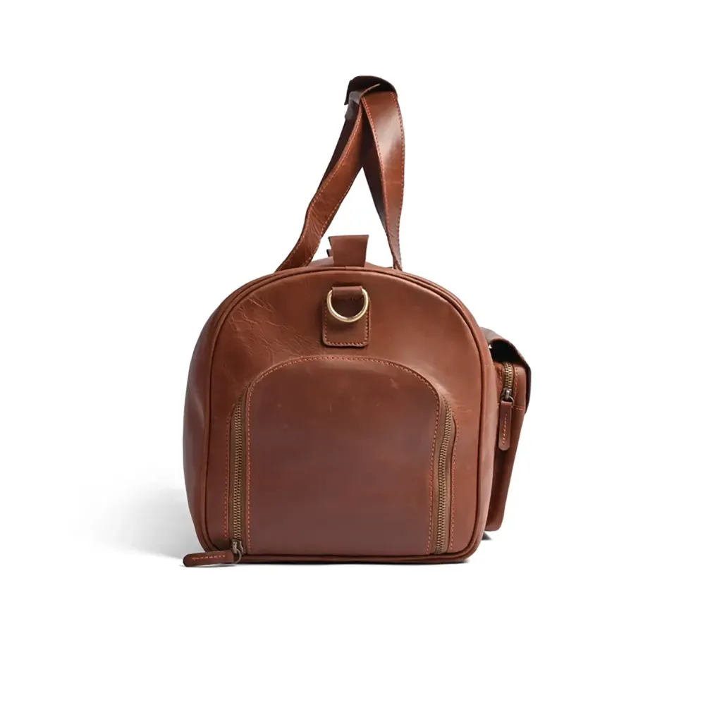 Camel Brown Premium Pull-Up Leather Duffle Bag Weekender Bag Full-Grain Cowhide
