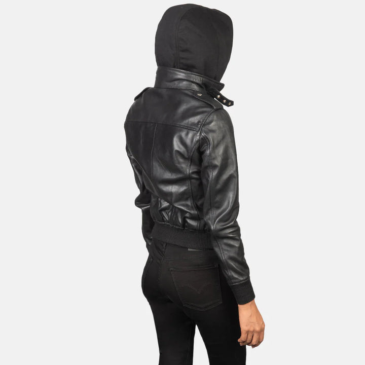 Women’s Slim-Fit Hooded Leather Jacket