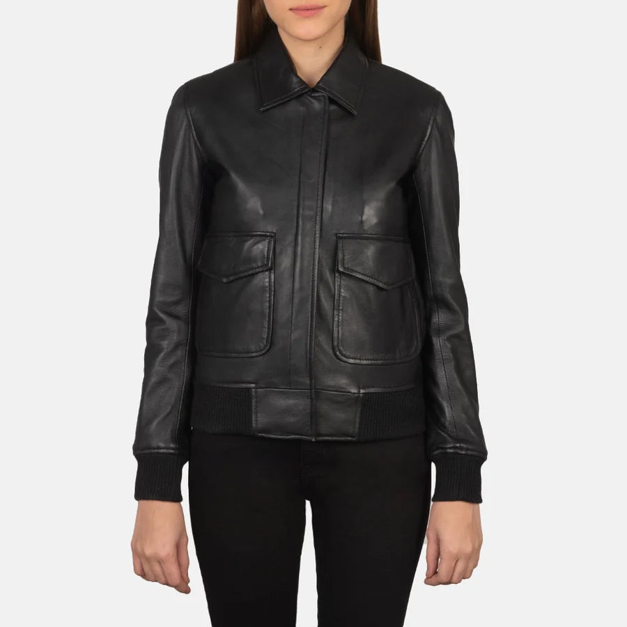 Black Leather Bomber Jacket