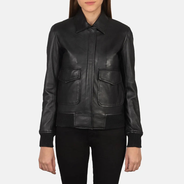 Black Leather Bomber Jacket