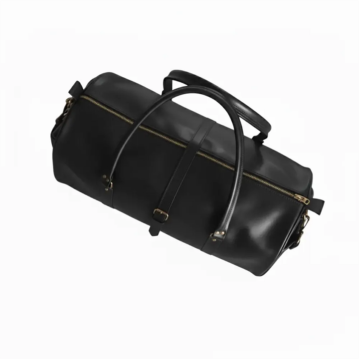 Premium Black Leather Duffel Bag Travel & Weekender Bag