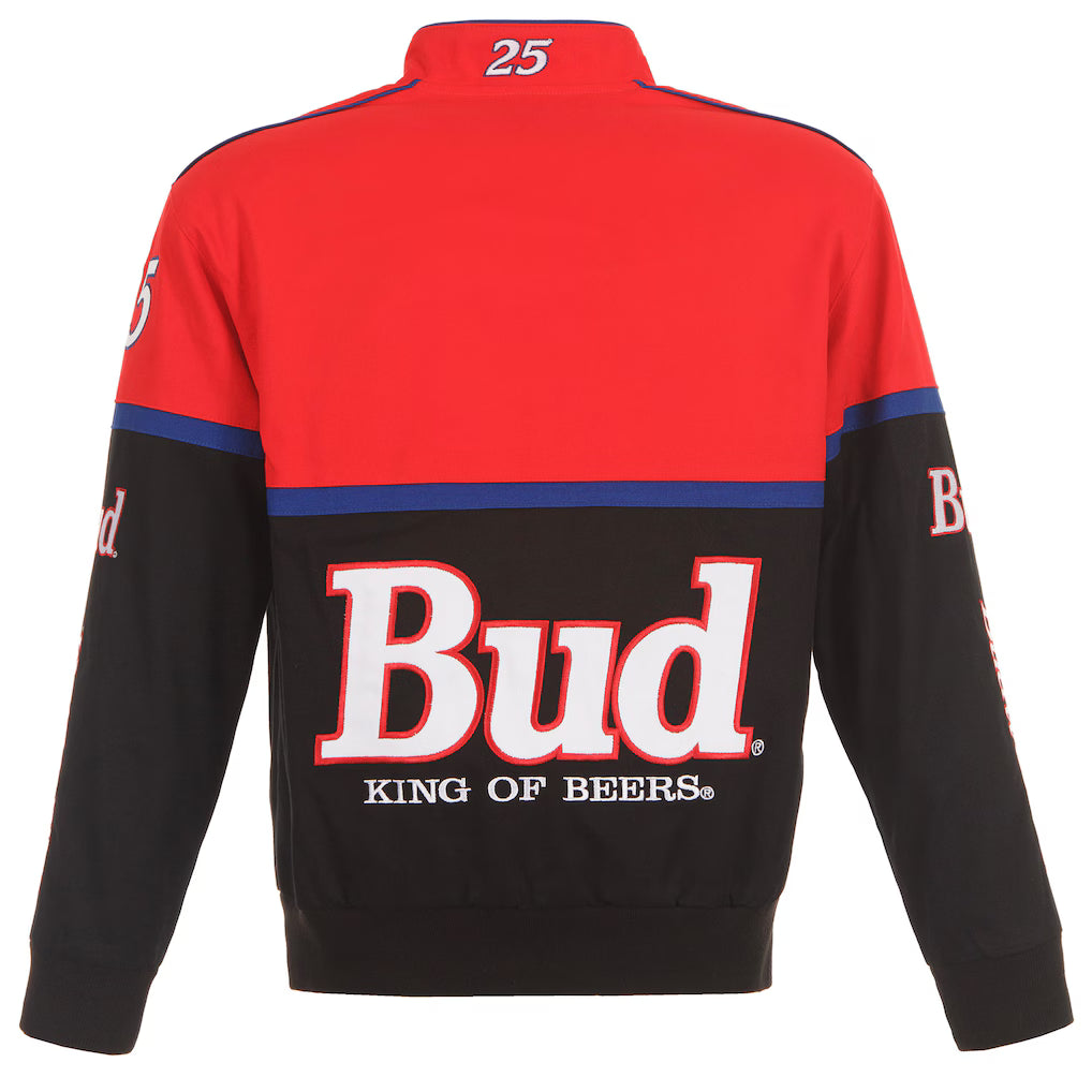Men's Ken Schrader Black/Red Bud King of Beers Twill Driver Uniform Full-Snap Jacket