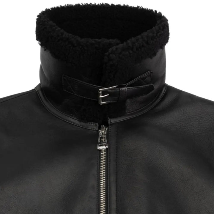 Men’s Shearling Jacket Luxury Lambskin & Wool Winter Jacket – Black