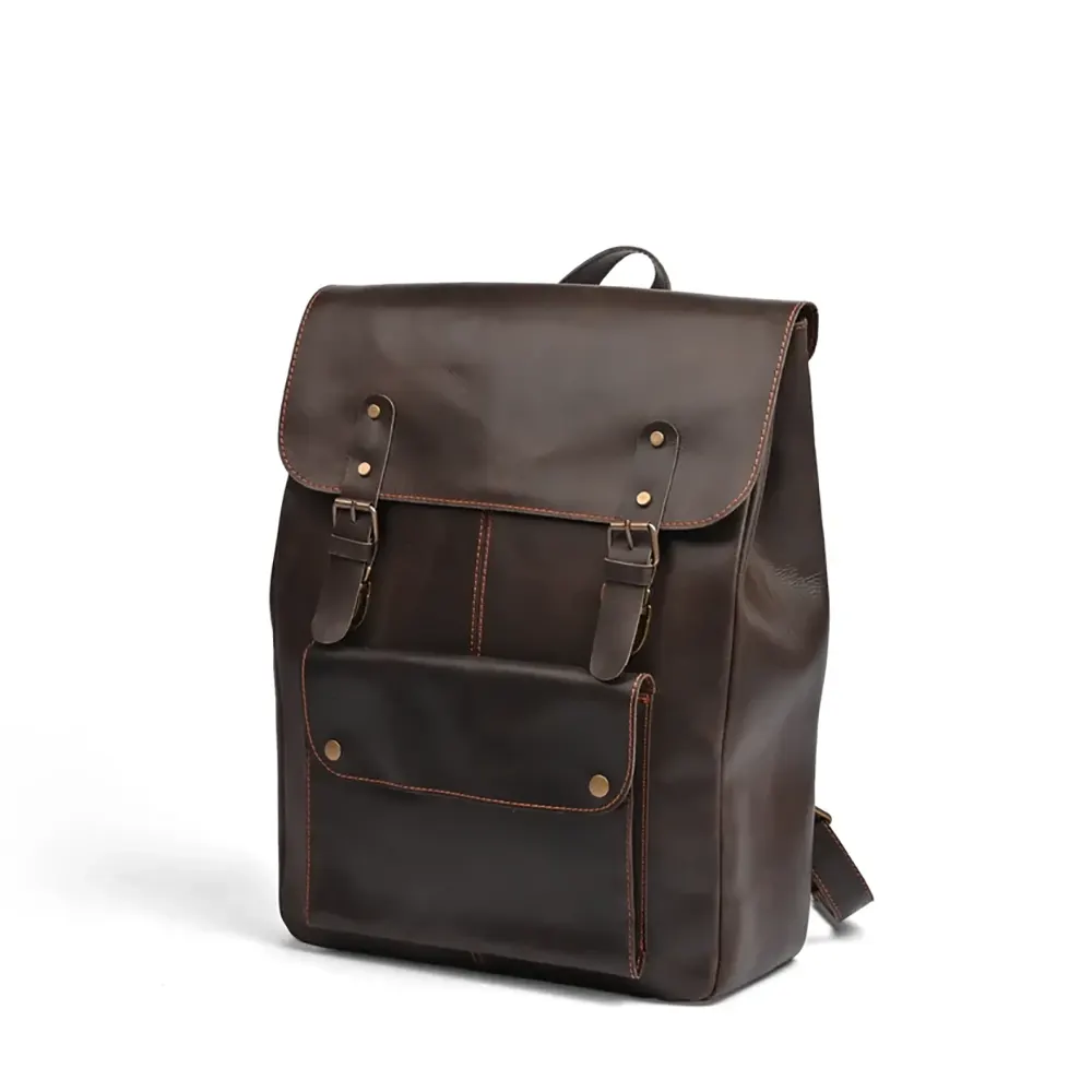 Leather Laptop Backpack Dark Brown Travel Backpack for Men & Women  Full-Grain Cowhide