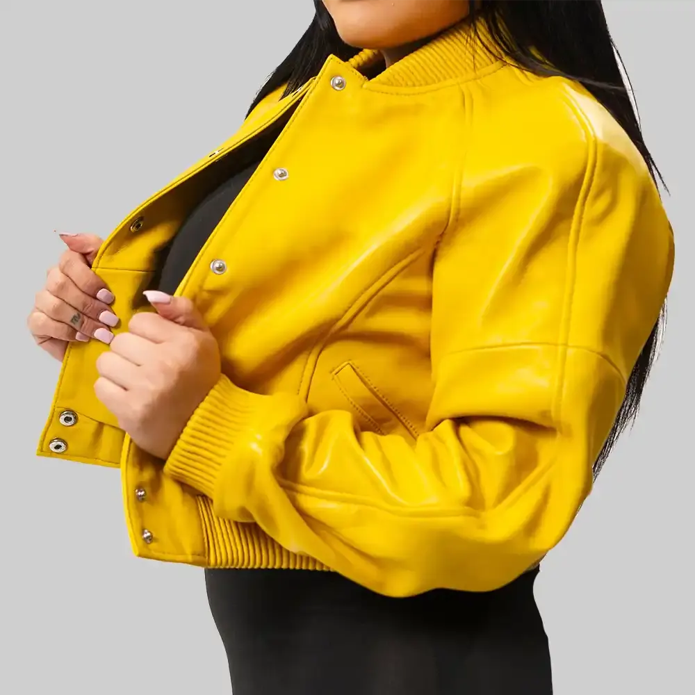 Gina Women’s Yellow Leather Varsity Jacket