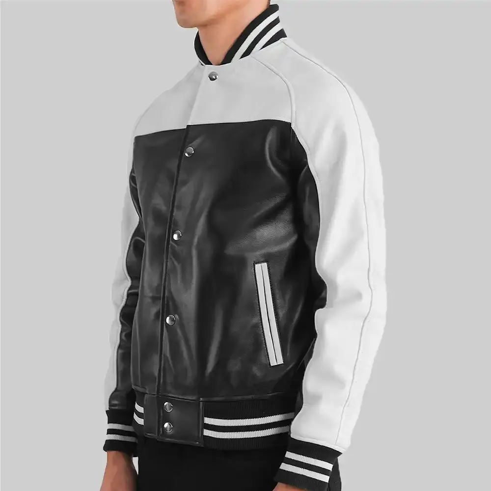Walter Men’s Black and White Leather Varsity Jacket