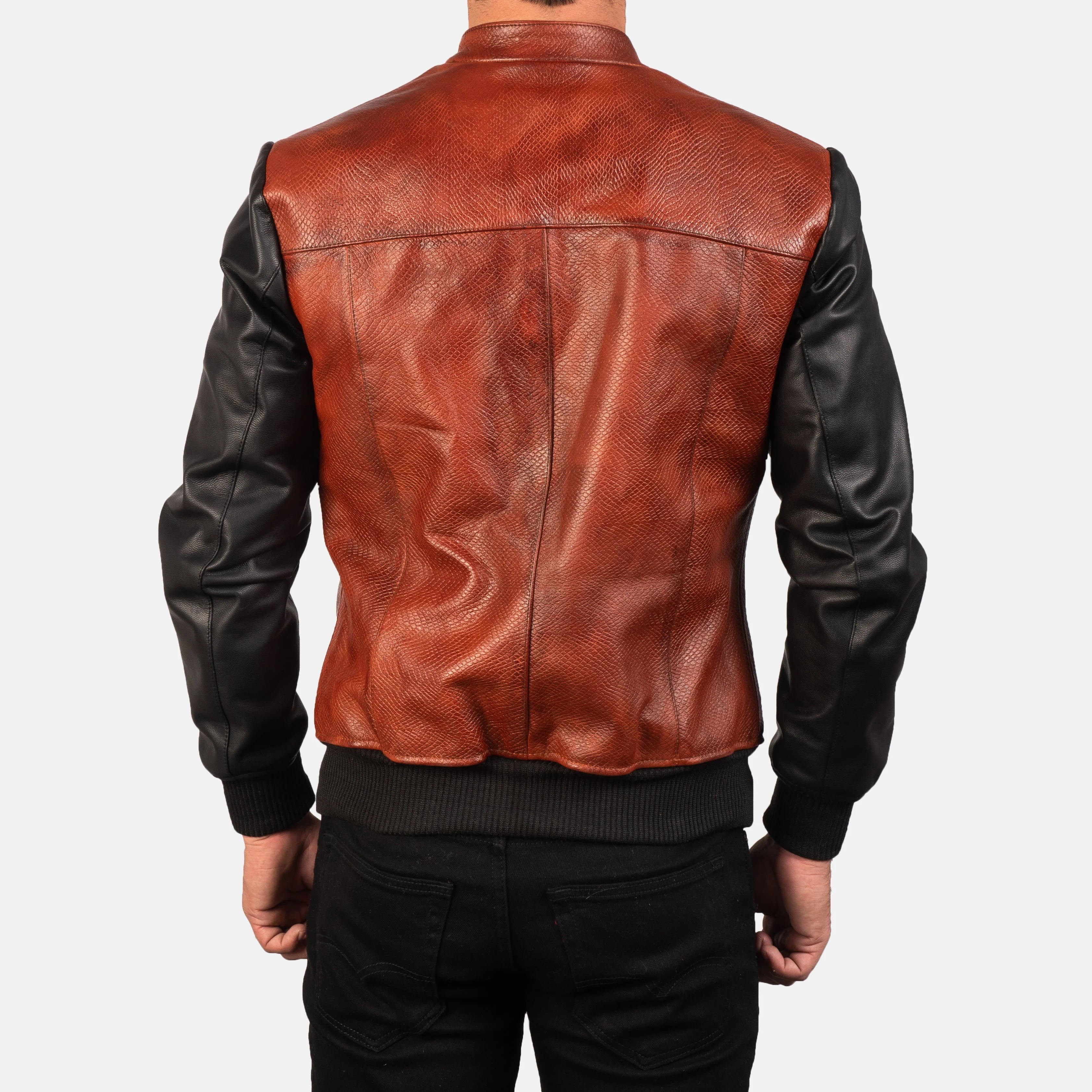 Avan Black & Maroon Biker Leather Bomber Jacket