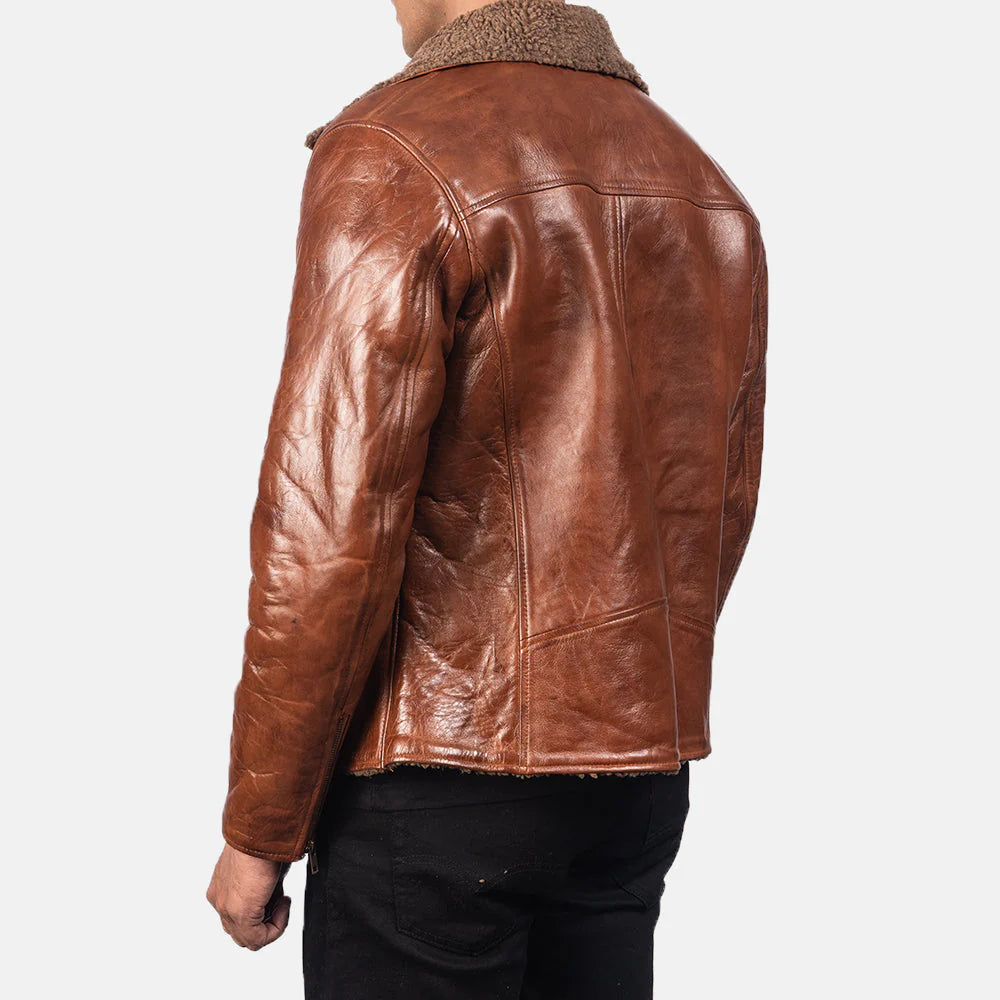 Alberto Shearling Brown Leather Biker Jacket