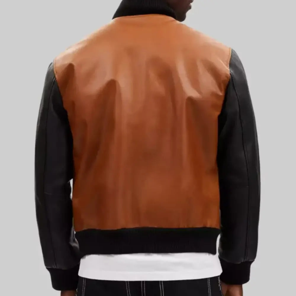 Men’s Brown and Black Leather Varsity Jacket
