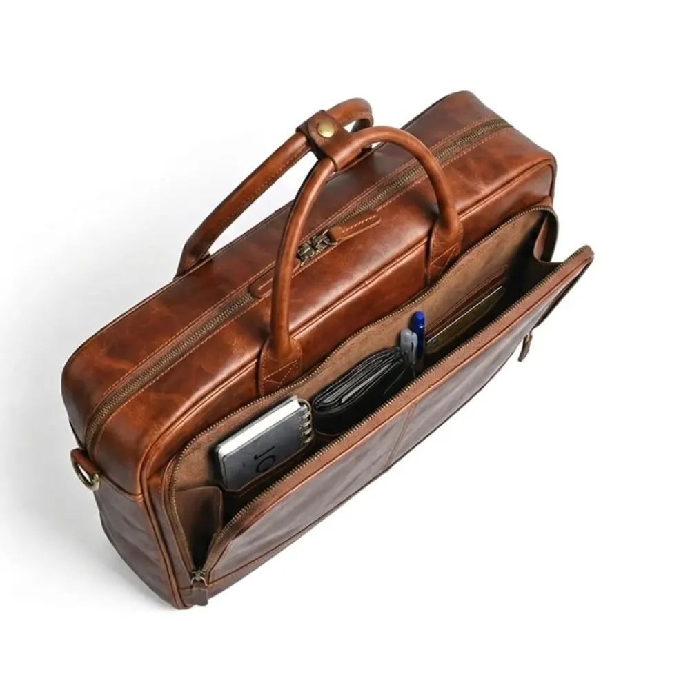 Dark Brown premium Leather Laptop Bag Compatible