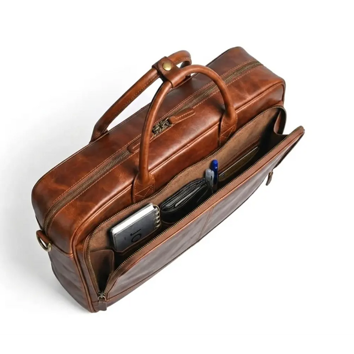 Dark Brown premium Leather Laptop Bag Compatible