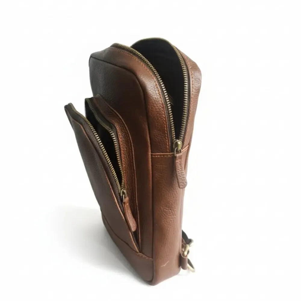 Brown Full-Grain Leather Sling Crossbody Bag