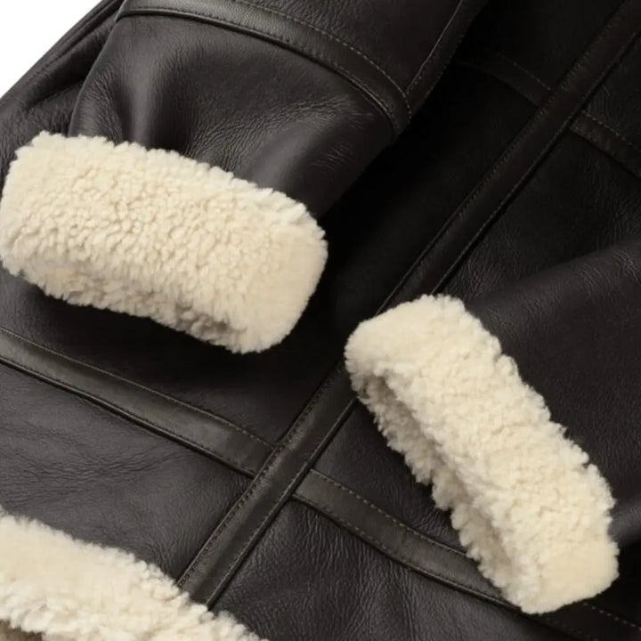 Men’s Shearling Jacket  Dark Brown Lambskin & White Wool Winter Jacket