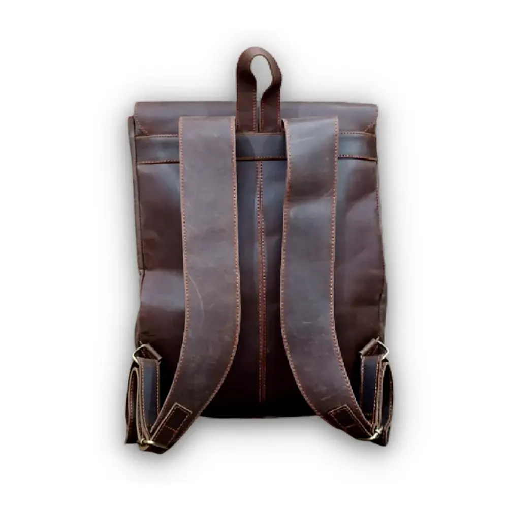 Leather Laptop Backpack Dark Brown & Mustard Travel Backpack