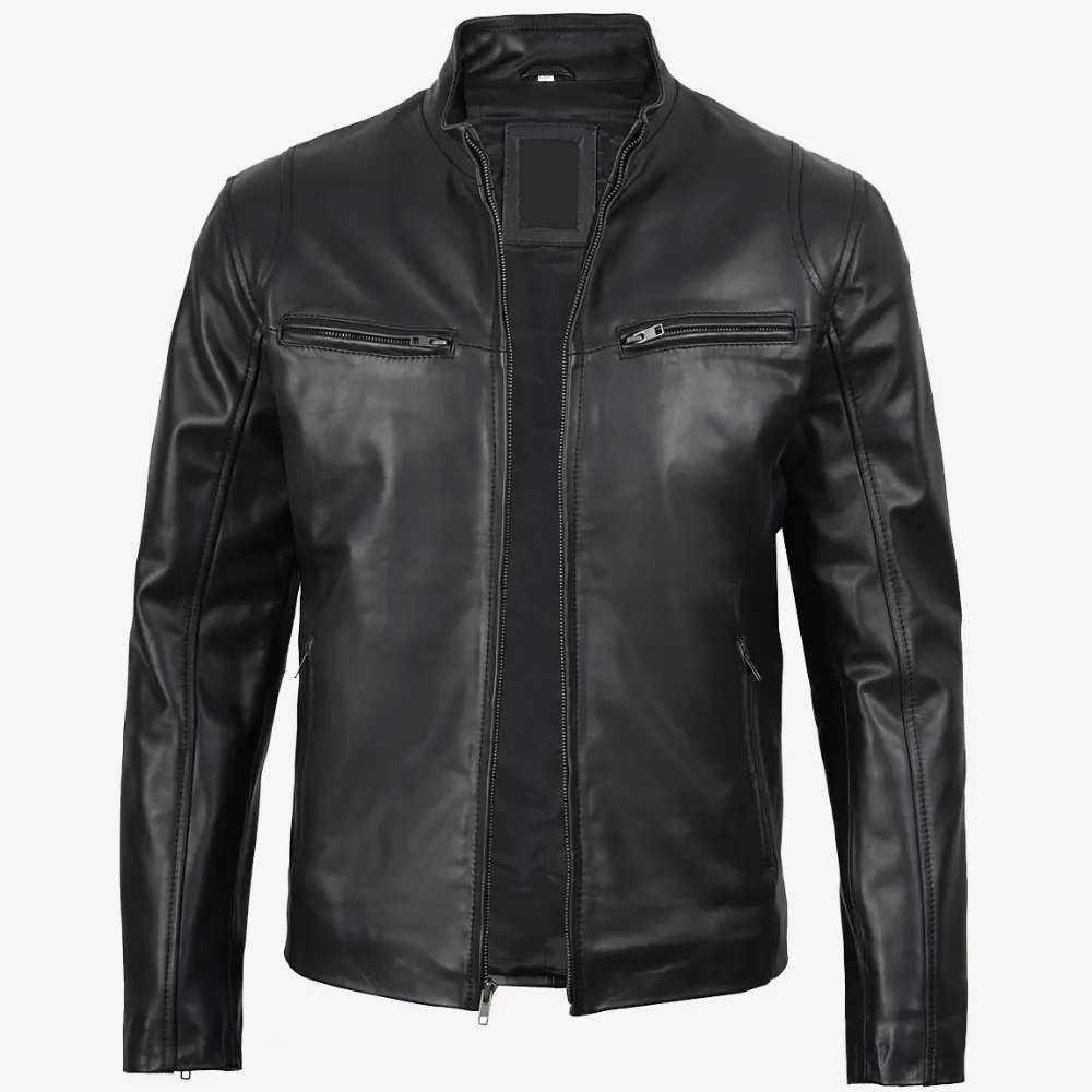 Men Black Cafe Racer Leather Jacket