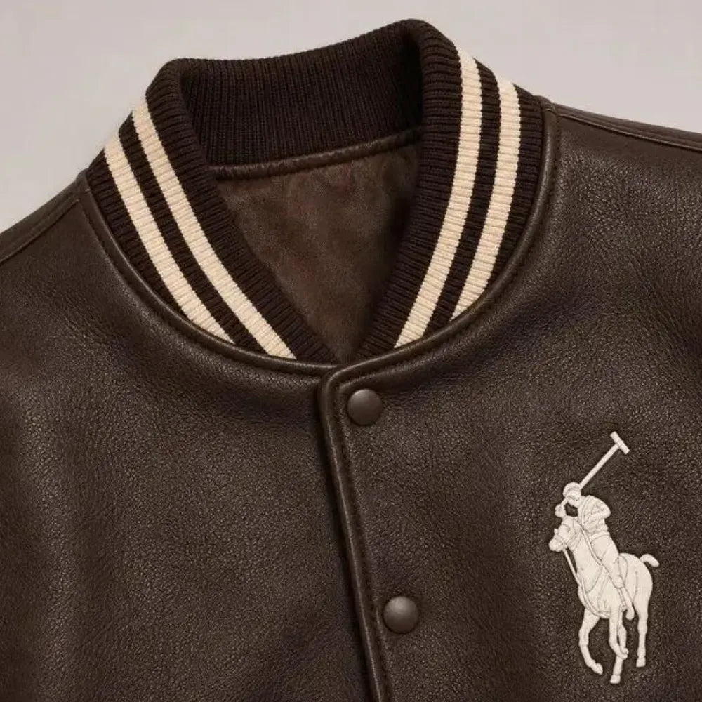 Polo Ralph Lauren Leather Varsity Jacket, Men's Brown Leather Bomber Jacket, Ralph Lauren Letterman Jacket
