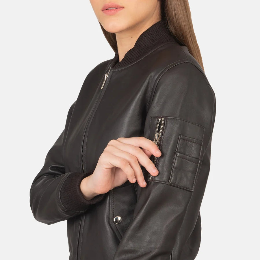 Custom Brown Leather Bomber Jacket