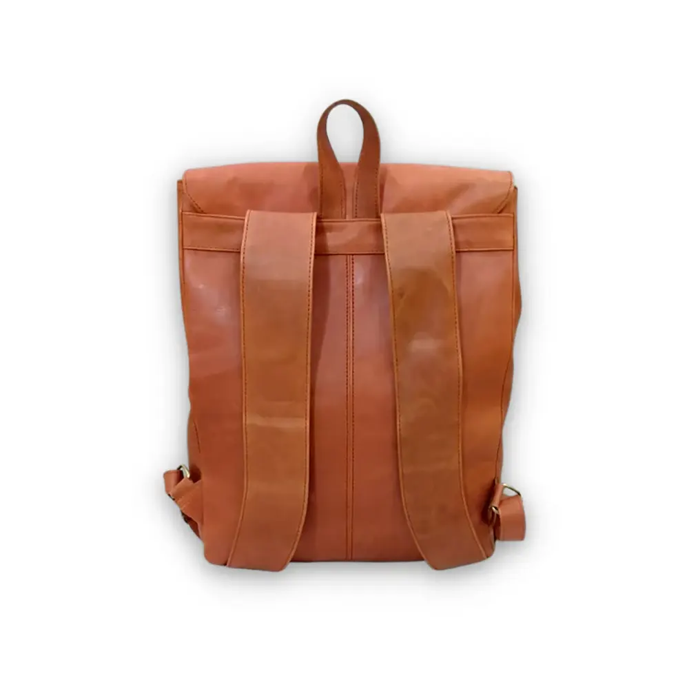 Leather Laptop Backpack Mustard & Dark Brown Travel Backpack