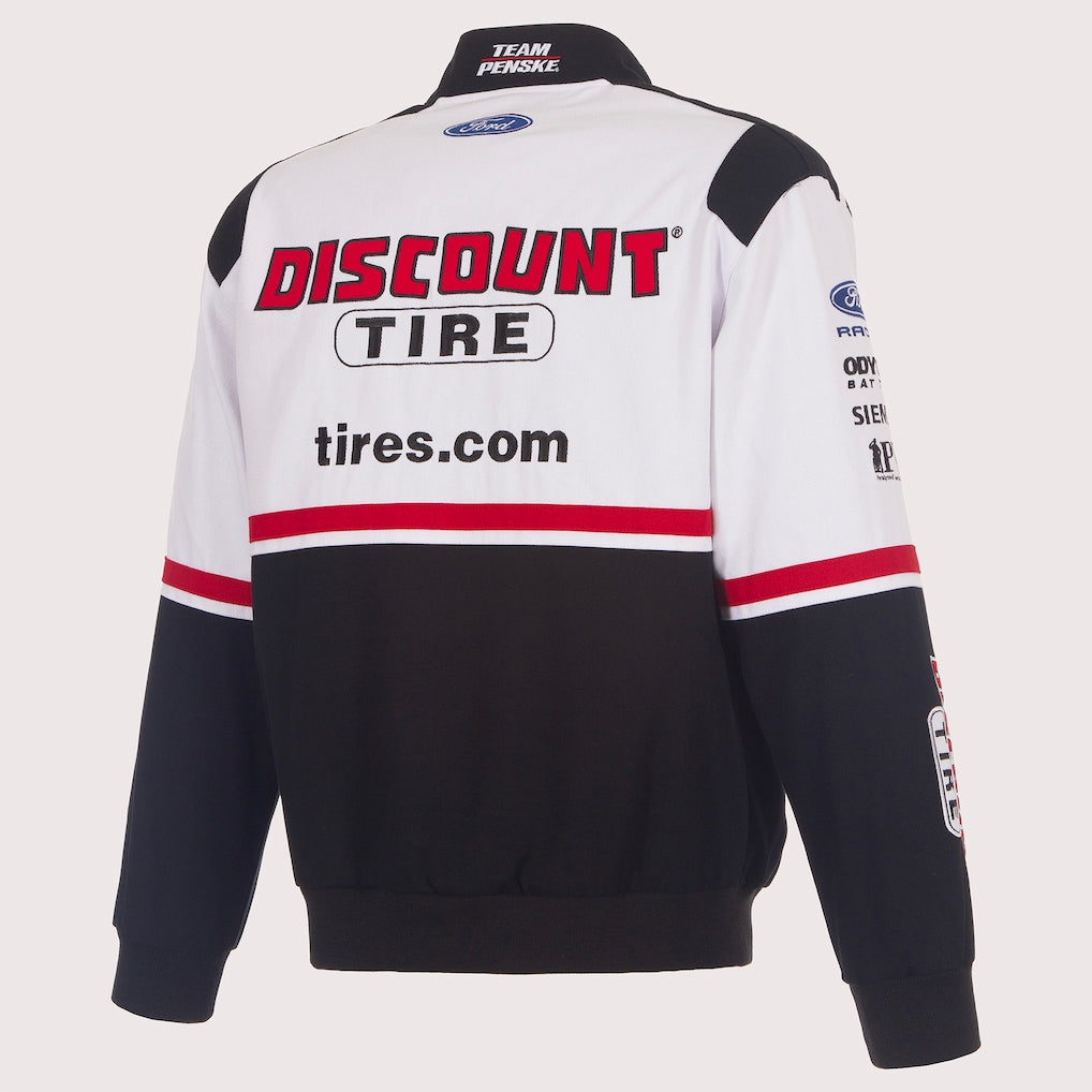 Men's Austin Cindric White/Black 2026 Discount Tire Full-Snap Twill Racing Jacket