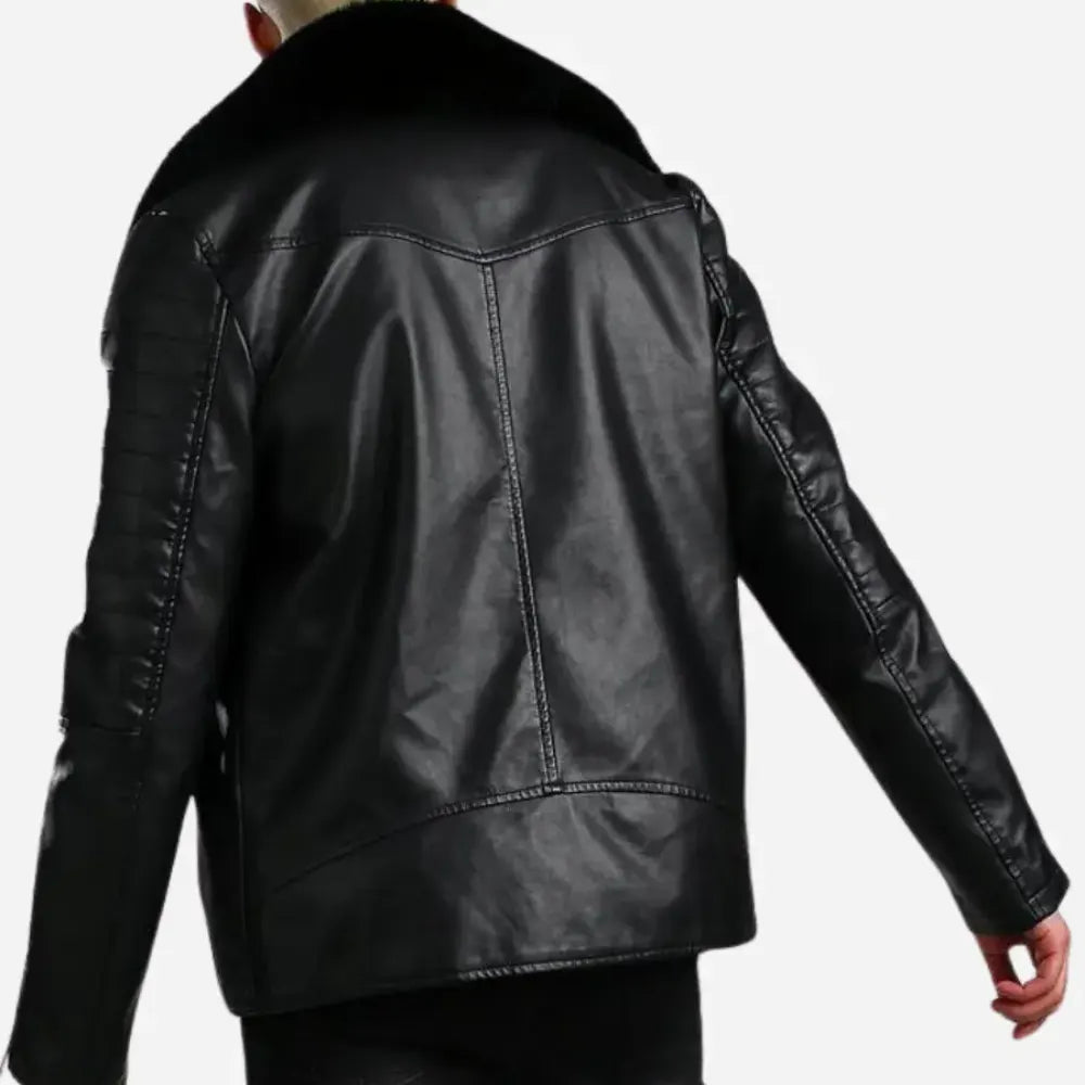 Mens Leather Biker Jacket With Fur Collar