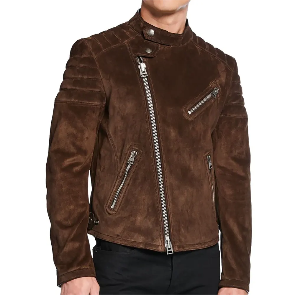 Luxurious Suede Biker Jacket for Men Snap-tab Collar