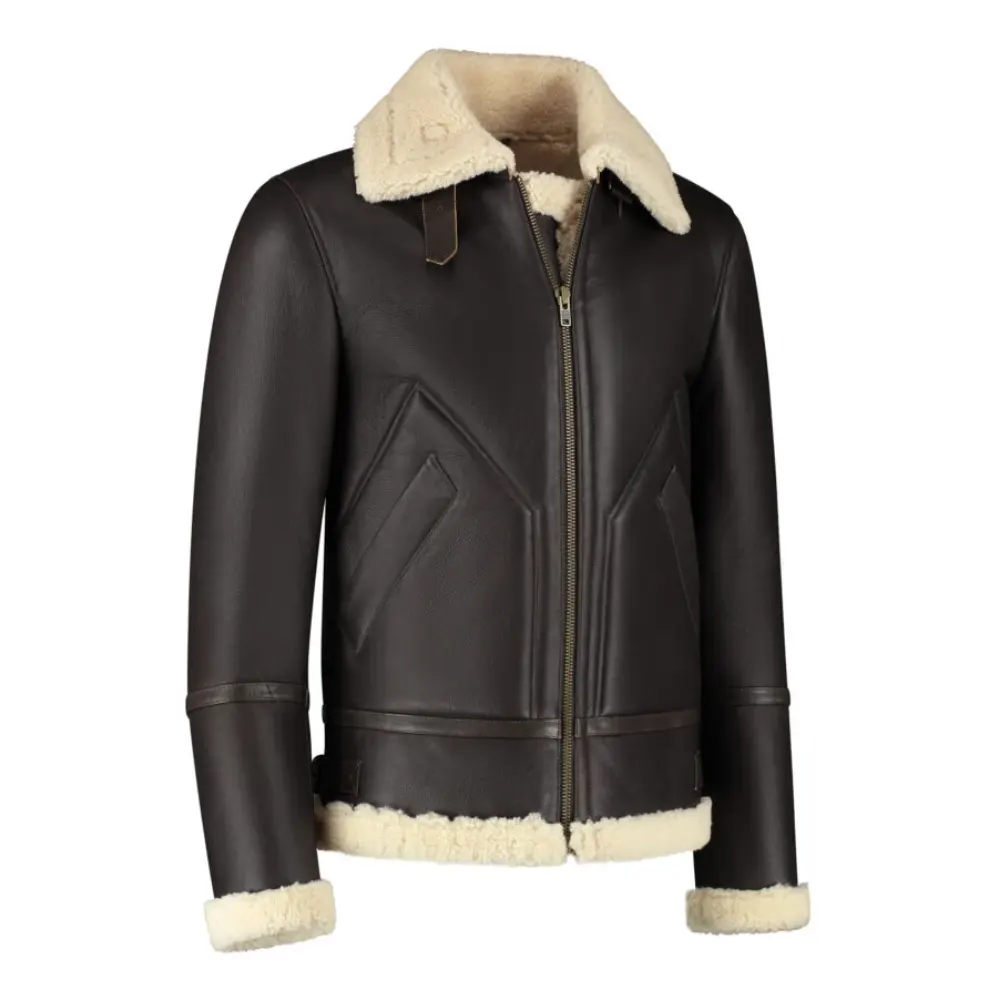 Men’s Shearling Jacket  Dark Brown Lambskin & White Wool Winter Jacket