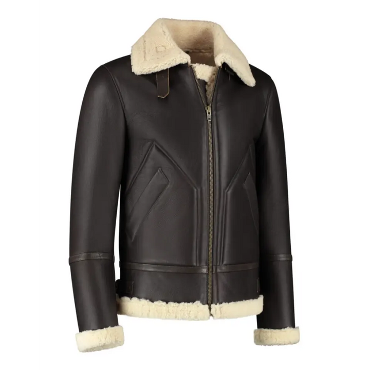 Men’s Shearling Jacket  Dark Brown Lambskin & White Wool Winter Jacket