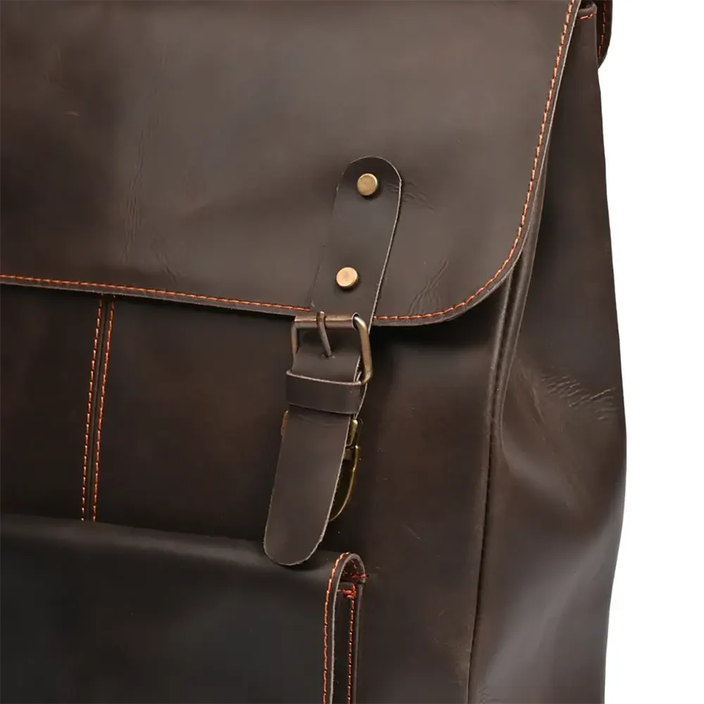 Leather Laptop Backpack Dark Brown Travel Backpack for Men & Women  Full-Grain Cowhide