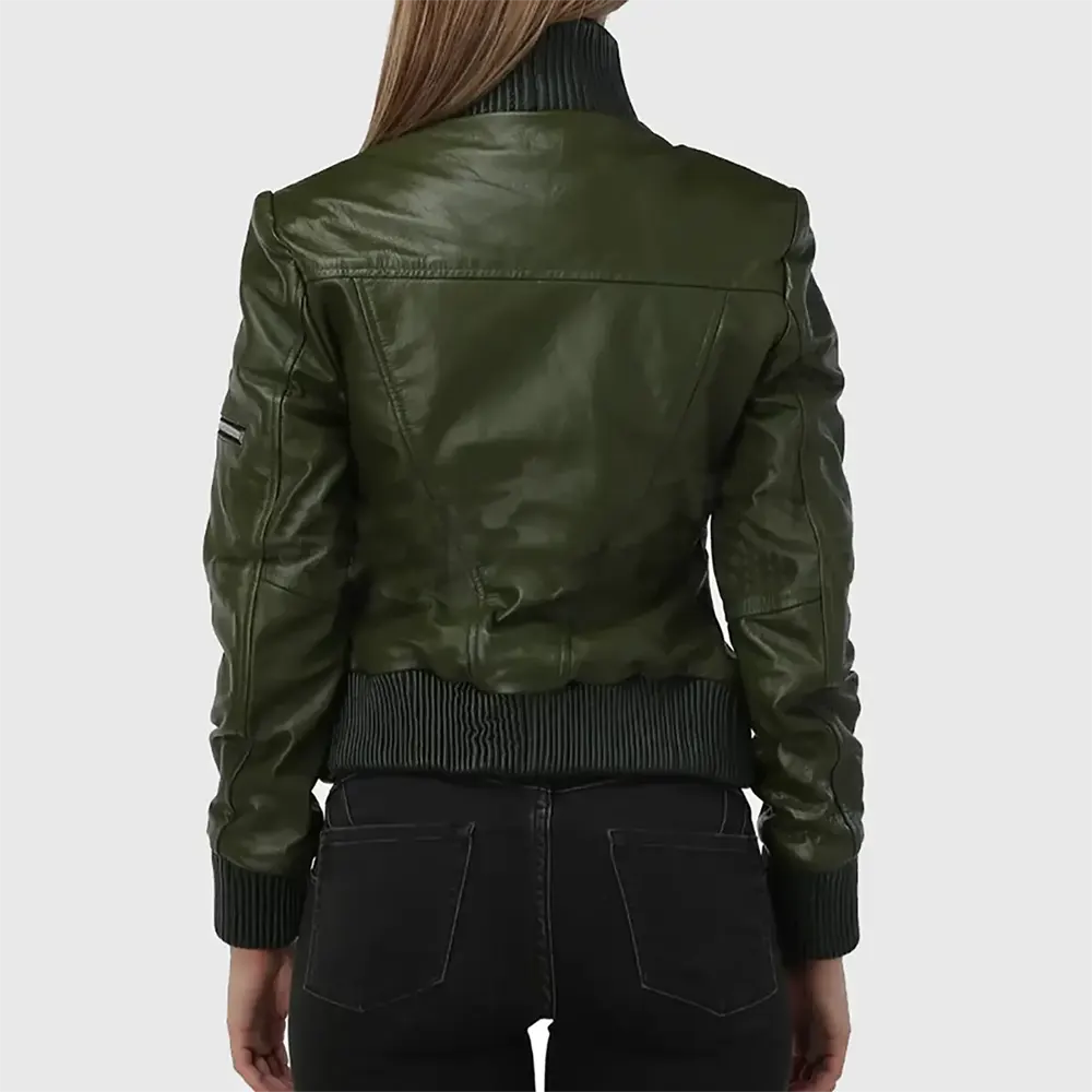 Cheryl Womens Green Bomber Leather Jacket