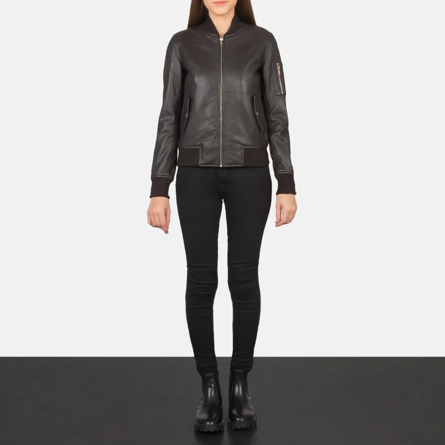 Custom Brown Leather Bomber Jacket