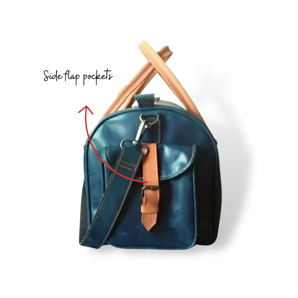 Navy Leather Duffel Bag weekender Premium Cow Pull-Up Travel Holdall