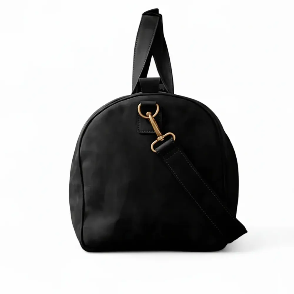 Black Leather Duffel Bag Premium Travel & Gym Holdall with Shoe Compartment
