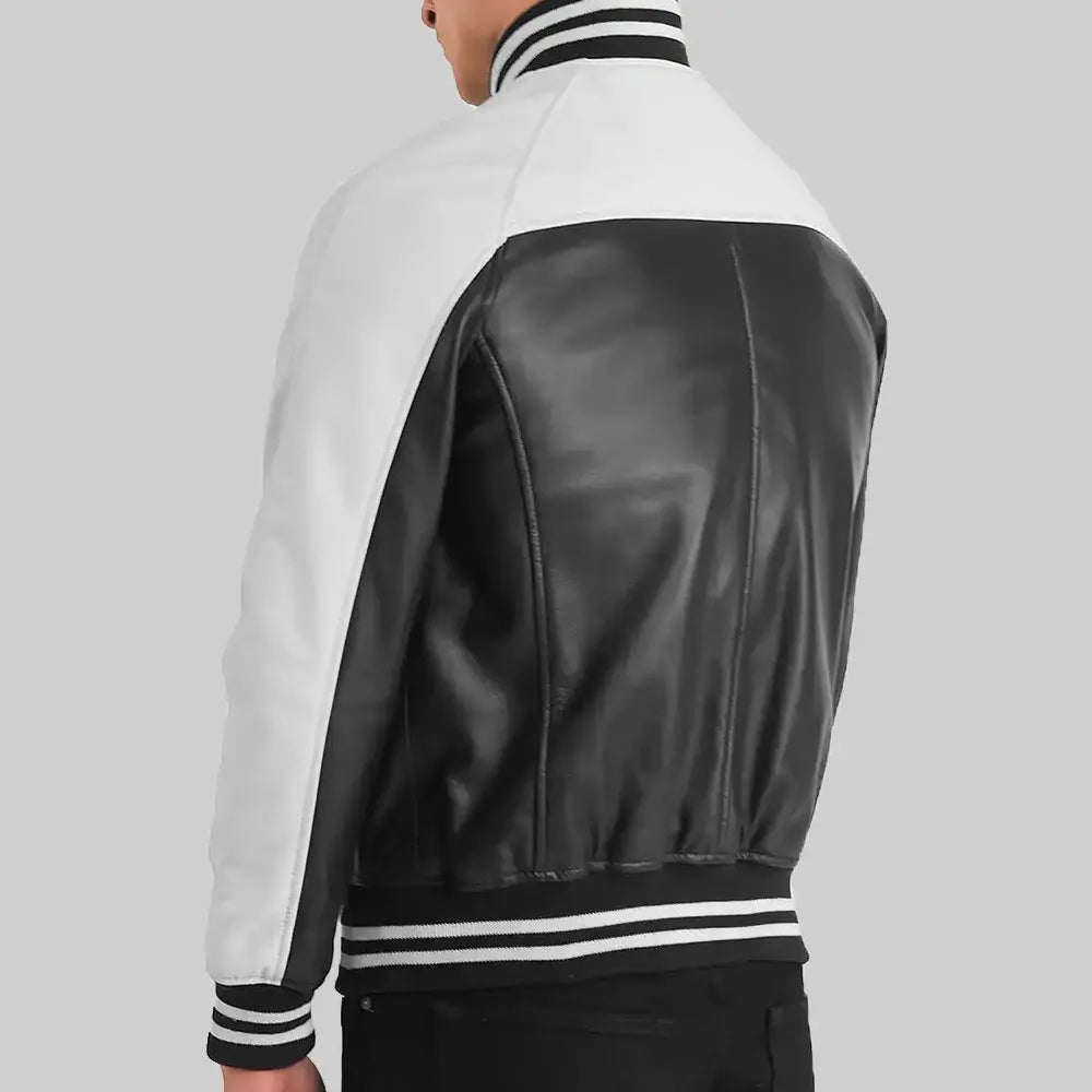 Walter Men’s Black and White Leather Varsity Jacket