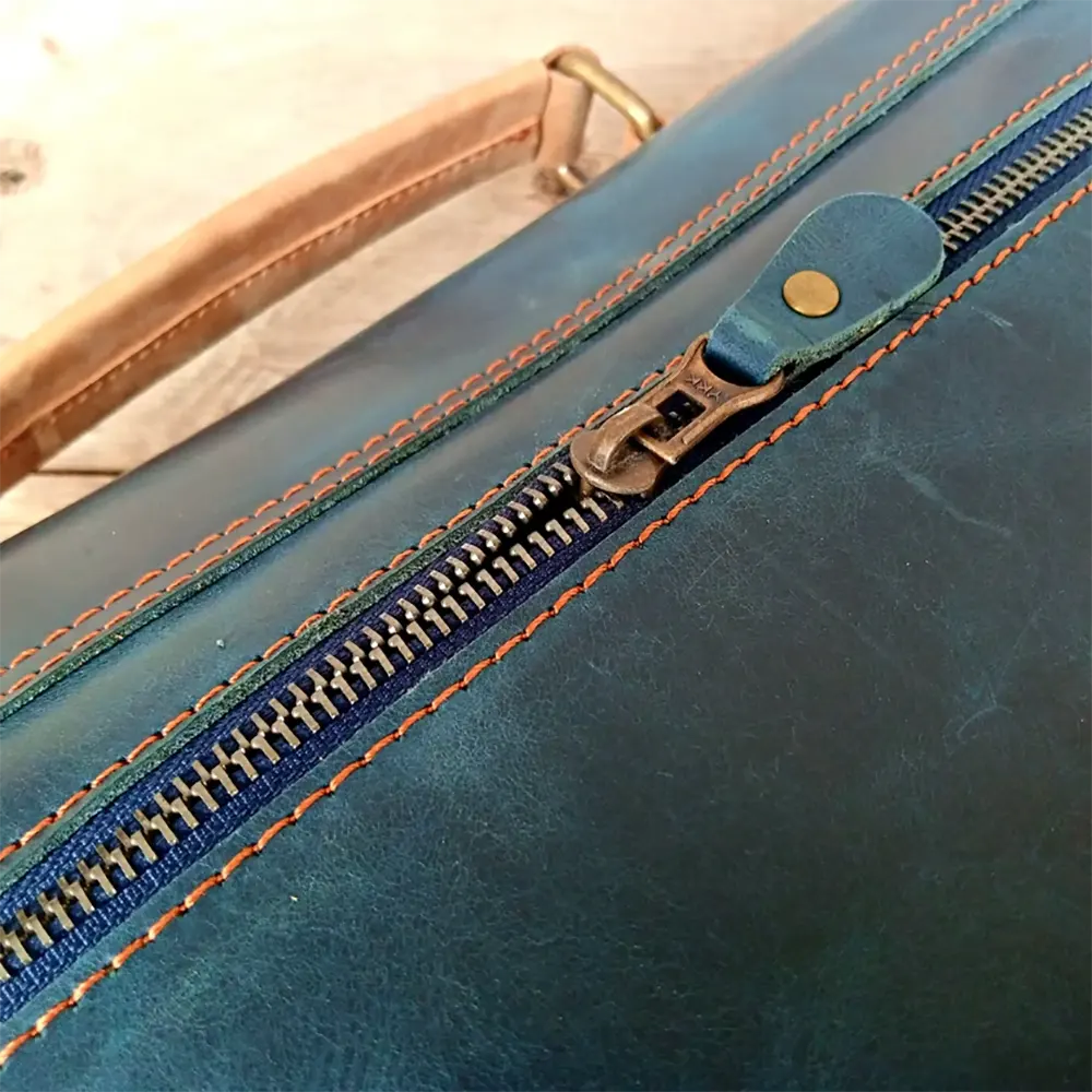 Navy Classic Leather Laptop Bag 14 & 15Blue & Tan Cow Leather