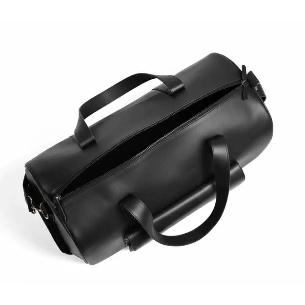 Premium Black Leather Duffel Weekender Travel Bag