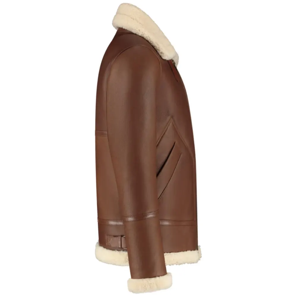 Men’s Shearling Jacket  Cognac Brown Lambskin & White Wool Winter Jacket