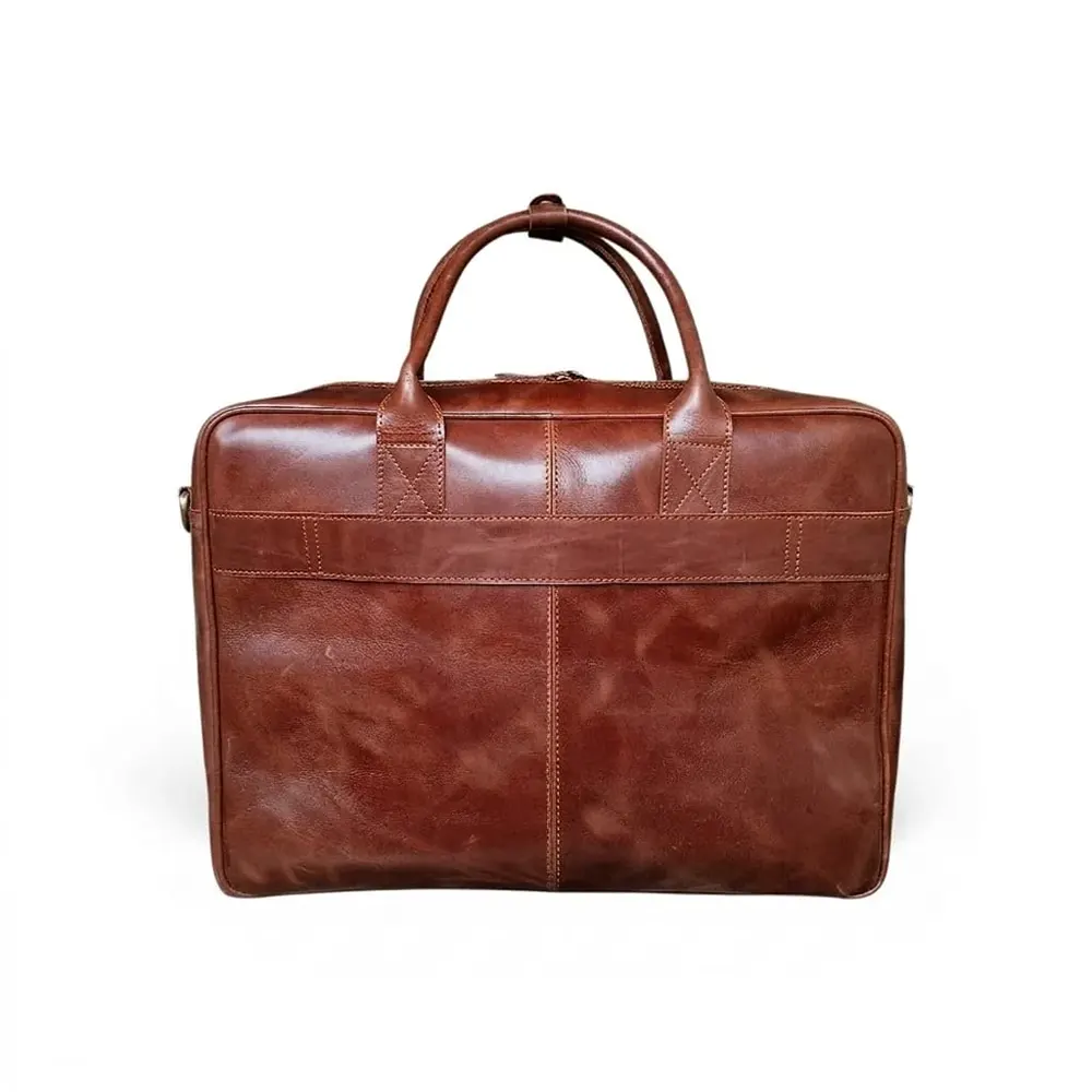 Dark Brown premium Leather Laptop Bag Compatible