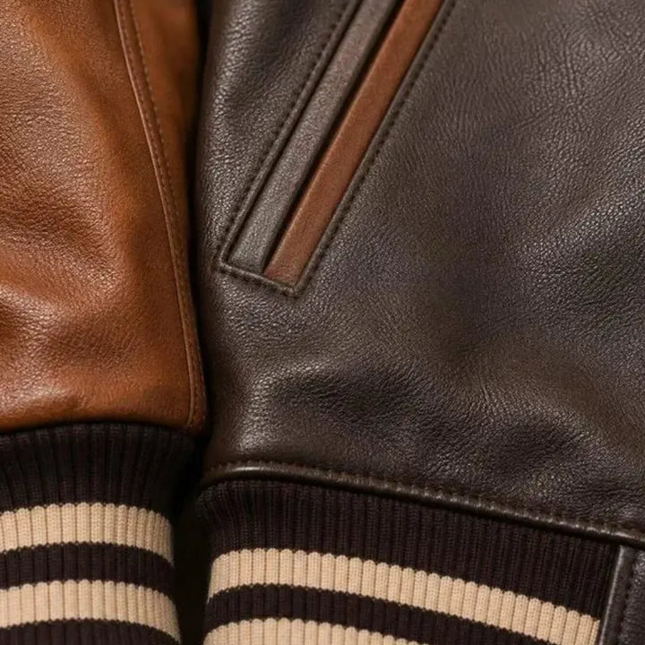 Polo Ralph Lauren Leather Varsity Jacket, Men's Brown Leather Bomber Jacket, Ralph Lauren Letterman Jacket